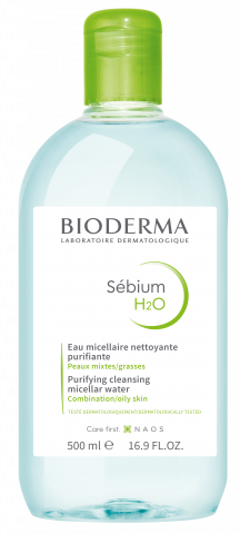 BIODERMA product photo, Sebium H2O 500ml, cleansing makeup removing micellar water, combination to oily skin