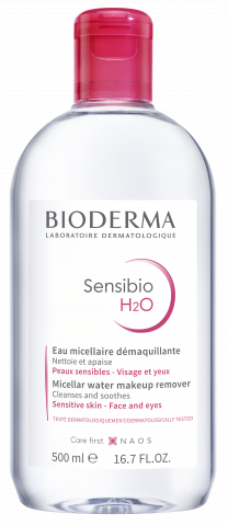 BIODERMA product photo, Sensibio H2O 500ml, cleansing makeup removing micellar water, sensitive skin